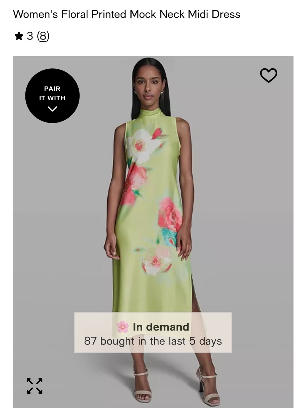 Karl Lagerfeld Lime Green Floral Mock Neck Midi Dress
